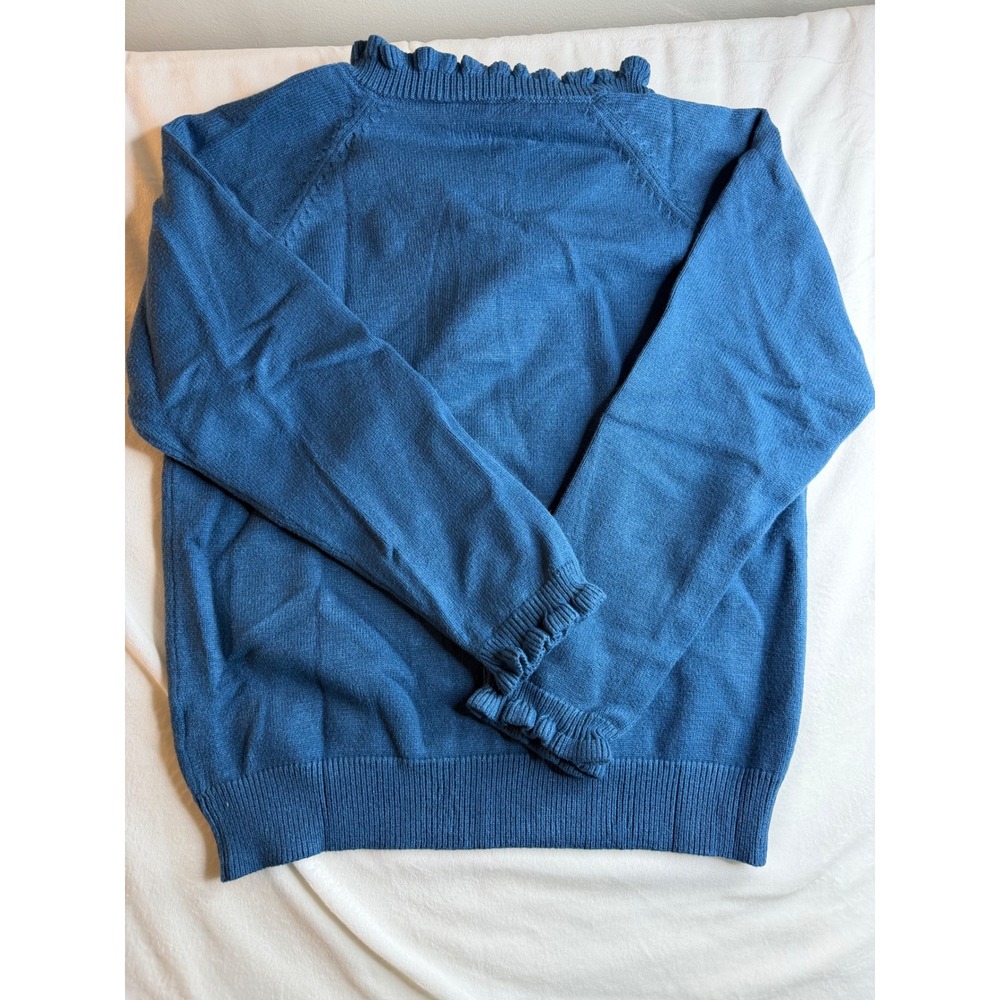 BTFBM Blue Ruffle Button Neck Long Sleeve Sweater Womens Size Medium - Picture 5 of 5